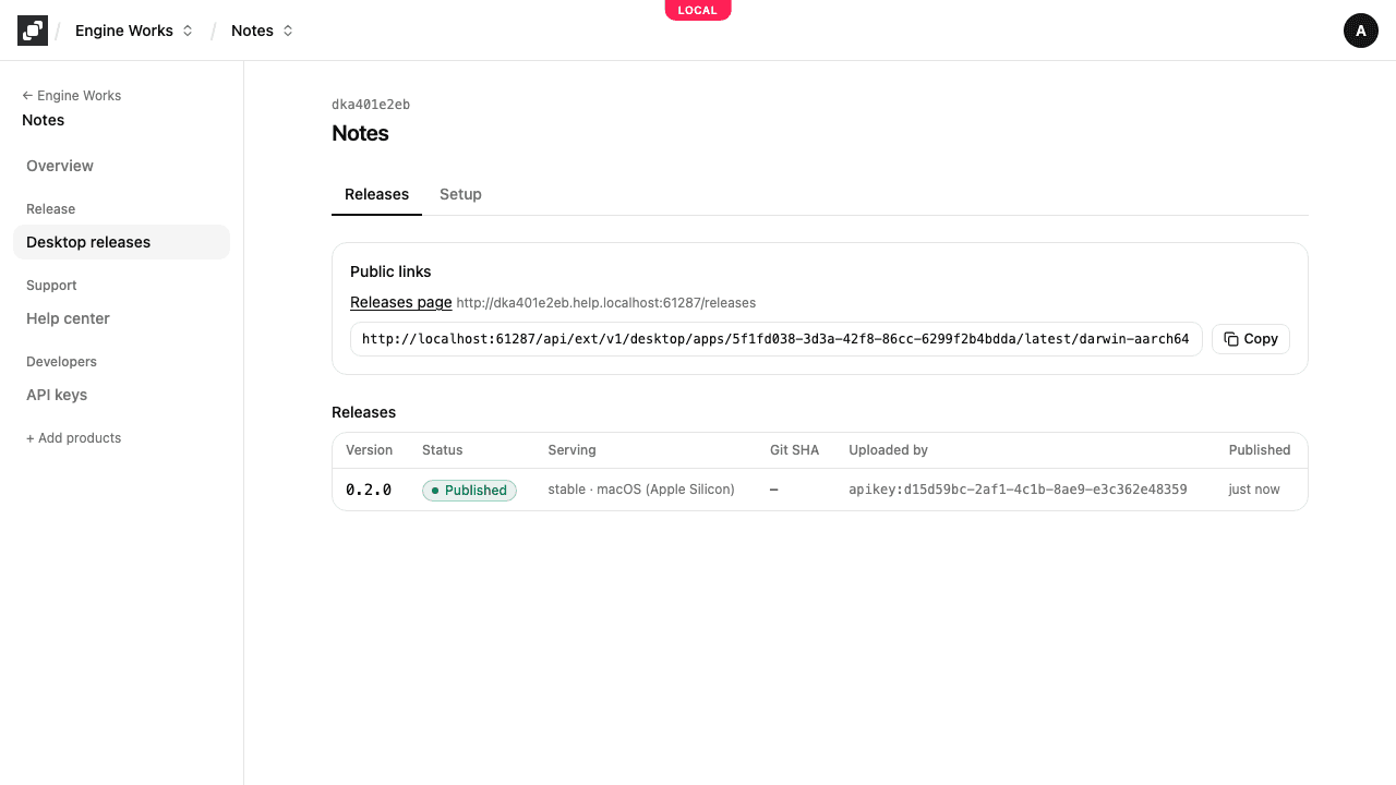The releases of an app, with the channel serving each and the public links