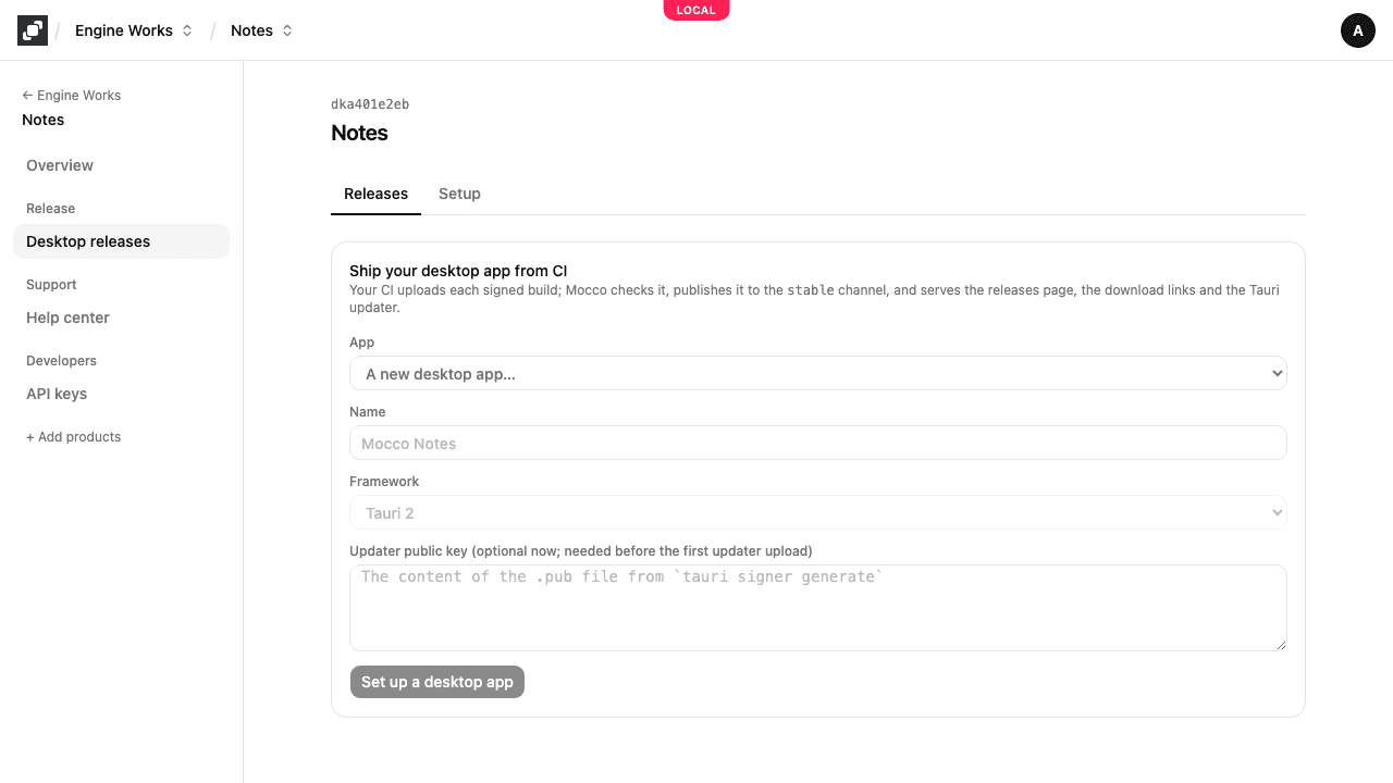 Setting up a desktop app