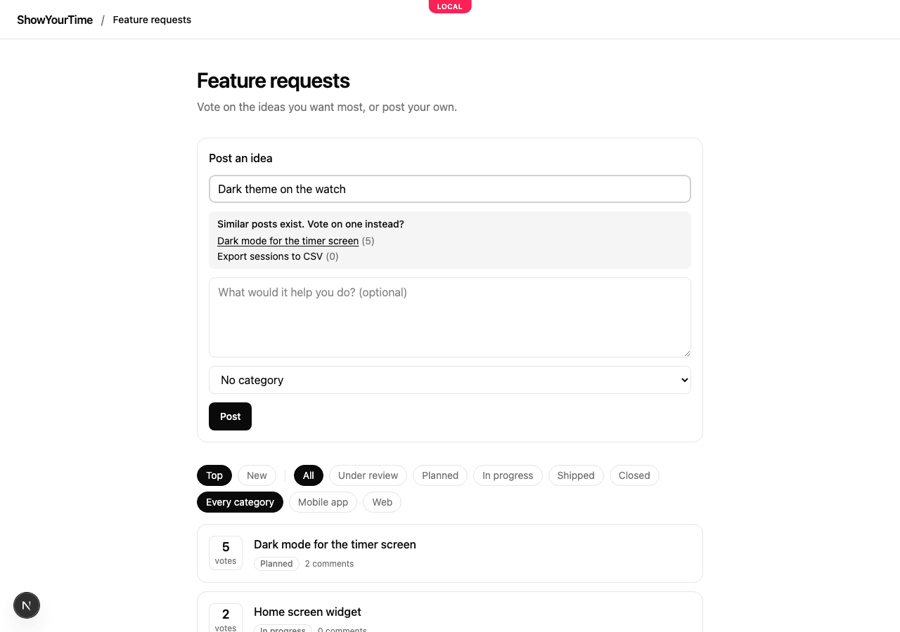 Posting an idea, with similar posts suggested while typing