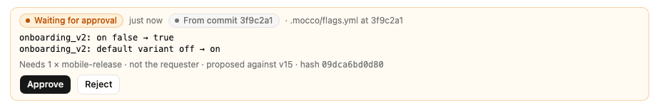 A change from commit 3f9c2a1 waiting for approval on a protected environment