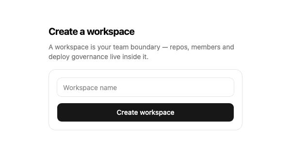 Create a workspace: the workspace name and Create workspace