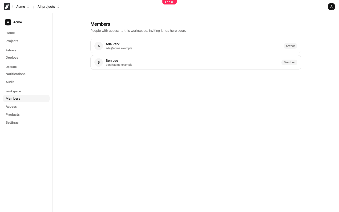 The Members page: an owner and a member